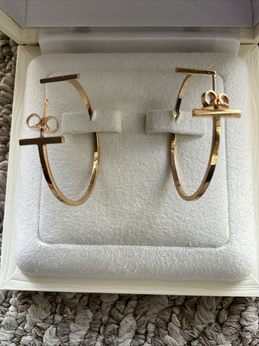【Tiffany&Co】TiffanyT☆18k Rose Gold medium Hoop ピアス Tiffany Metro Hoop Earrings in Rose Gold with Diamonds