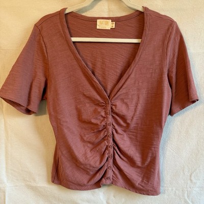 ANTHROPOLOGIE Nation   Carlotta Femme Button Up Top   Rose   Large   EUC