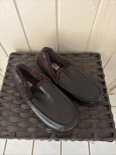 Men Ugg Brown And Black Leather Insulated Slippers House shoes Loafers Size 11