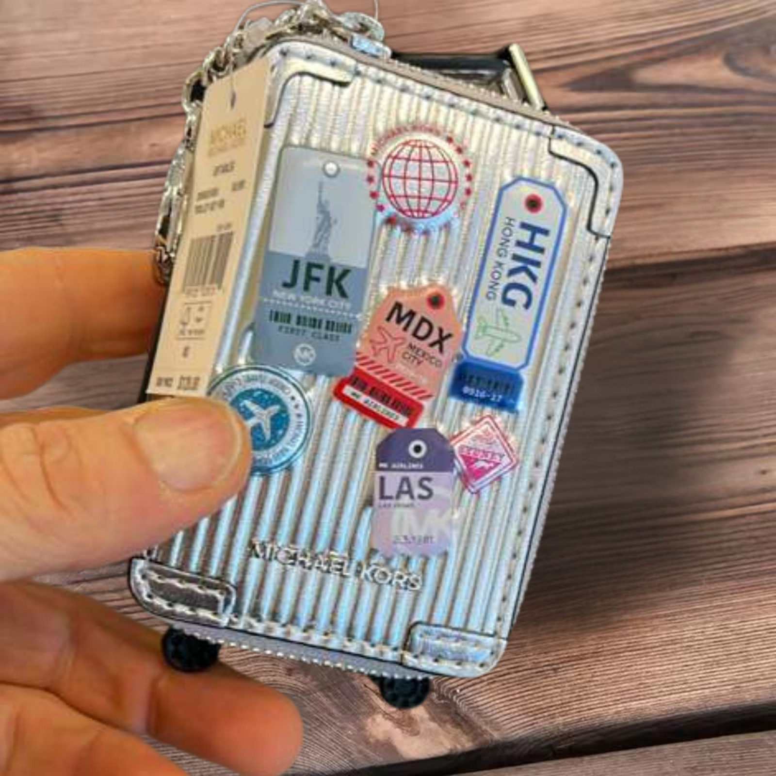 Michael Kors Giftables Trolley Suitcase Key Fob Bag Charm Silver thumbnail 11