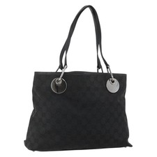 GUCCI GG Canvas Tote Bag Black Silver 120837 Auth 175258