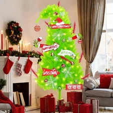 6FT Grinch Christmas Tree w/ Skirt, 39-Piece Whimsical Lime Green Xmas Set