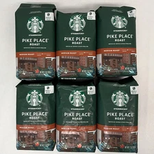 6 bag LOT Starbucks Whole Bean Coffee Pike Place Medium Roast New sealed 12oz