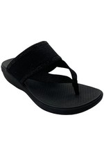 BZees Women's Canvas Bright Thong Wedge Sandal Black