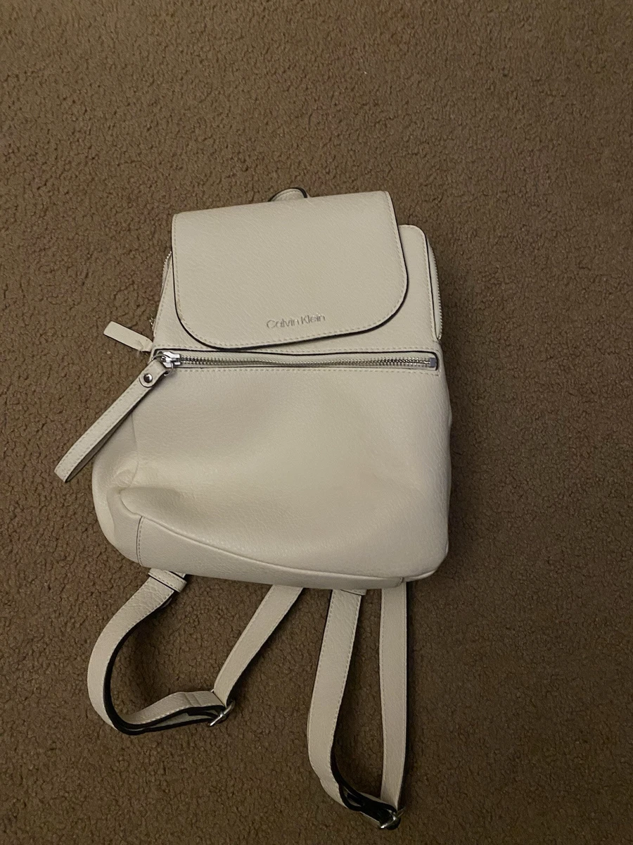 Calvin Klein Fay North/South Small Crossbody, Almond/Taupe  BNNW Calvin Klein Fay White Pebbled Crossbody Bag main image 1