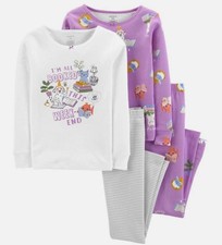 New Carter's Girls 4 piece PJs 4 year 2 Tops 2 Pants Kitty Cat Books Snug Fit