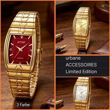 ETTGT Herren Quarz Armbanduhr gold Edelstahlarmband rechteckig …