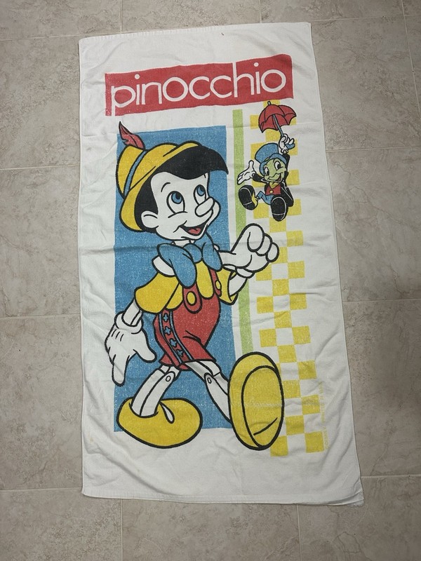 Vintage Disney Pinocchio Beach Towel Franco 27.5" x 53"