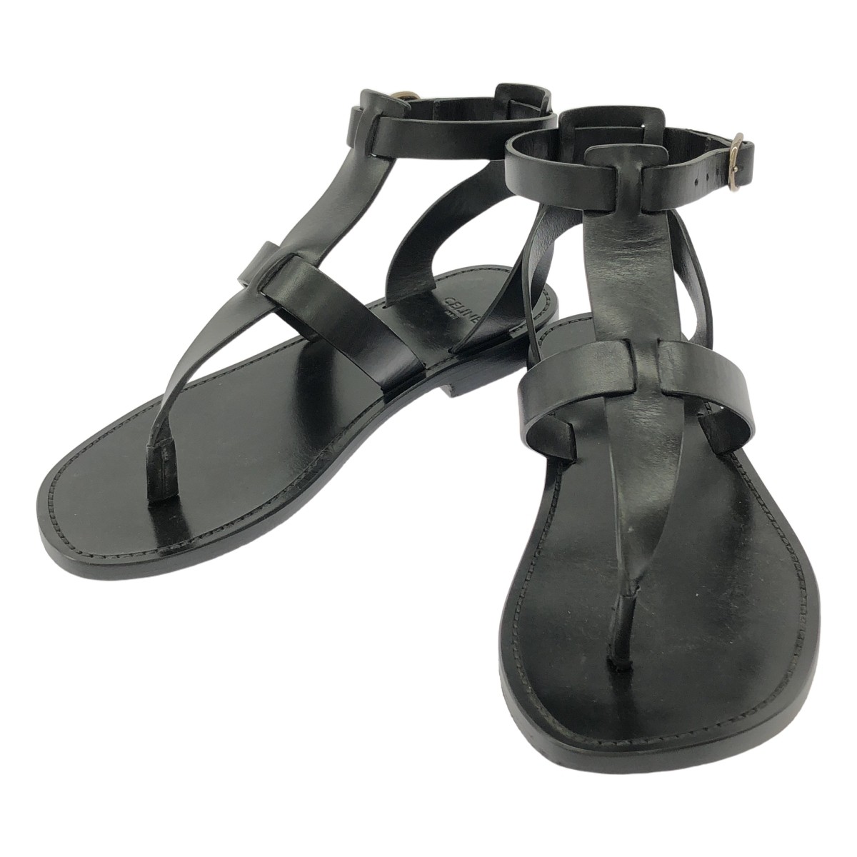 Celine Ankle Strap Flat Sandals Black Women's Size EU36/US6