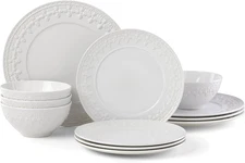 884531 Chelse Muse Fleur White 12-Piece Dinnerware Set