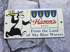 VINTAGE HAMM'S BEER PORCELAIN SIGN CAR GAS OIL TRUCK 10"×5".