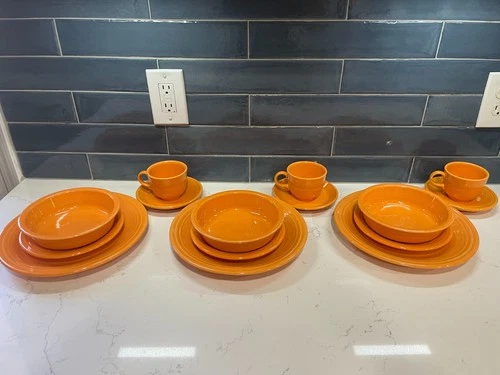 Fiestaware Lot of Three 5-Piece Place Settings Tangerine Orange VGUC (see note!)