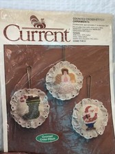 Vintage Counted Cross Stitch Kit Christmas Ornaments New in package with lace