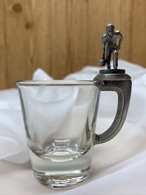 Rare Vintage Bowlers Shot Glass Pewter Handle Barware Mid Century Bowling