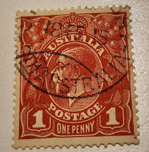 STAMP 1919 KGV 1d RED SCARCE AUSTRALIA WMK TYPE 2 ONE PENNY DATED AUSTRALIA RARE