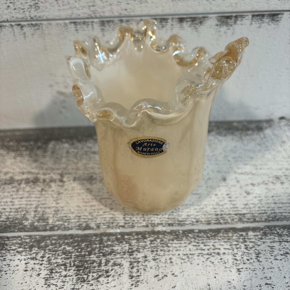 Vintage White Cristal Murano Glass Bowl/Vase Home Decorative Art
