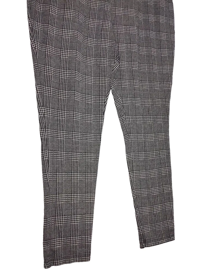 Calça de tornozelo feminina Tahari XXL malha elástica preta branca xadrez cintura alta - Imagem 4 de 4