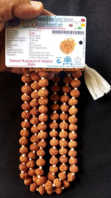 9 Mukhi Rudraksh Nine Face Rudraksha Mala /Durga Shakti 12mm�109 Bead ~Certified