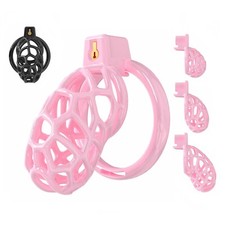 Male Cobra Chastity Cage Device Black Pink Men Resin Mamba Lock Belt 6 Rings 663
