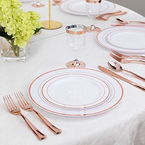 Rose Gold Silverware Set Fancy Disposable Holiday Wedding Christmas Best Elegant - Picture 4 of 8
