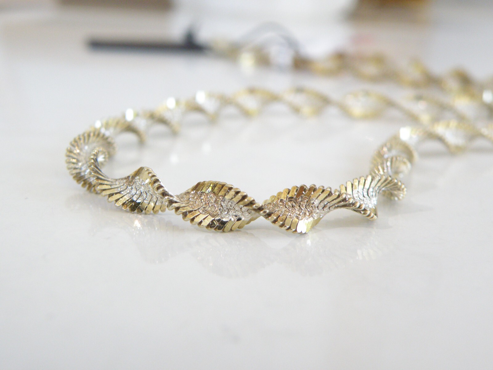 Sterling Silver 925 Gold Plated Diamond Cut Link Chain Necklace 18 Inch