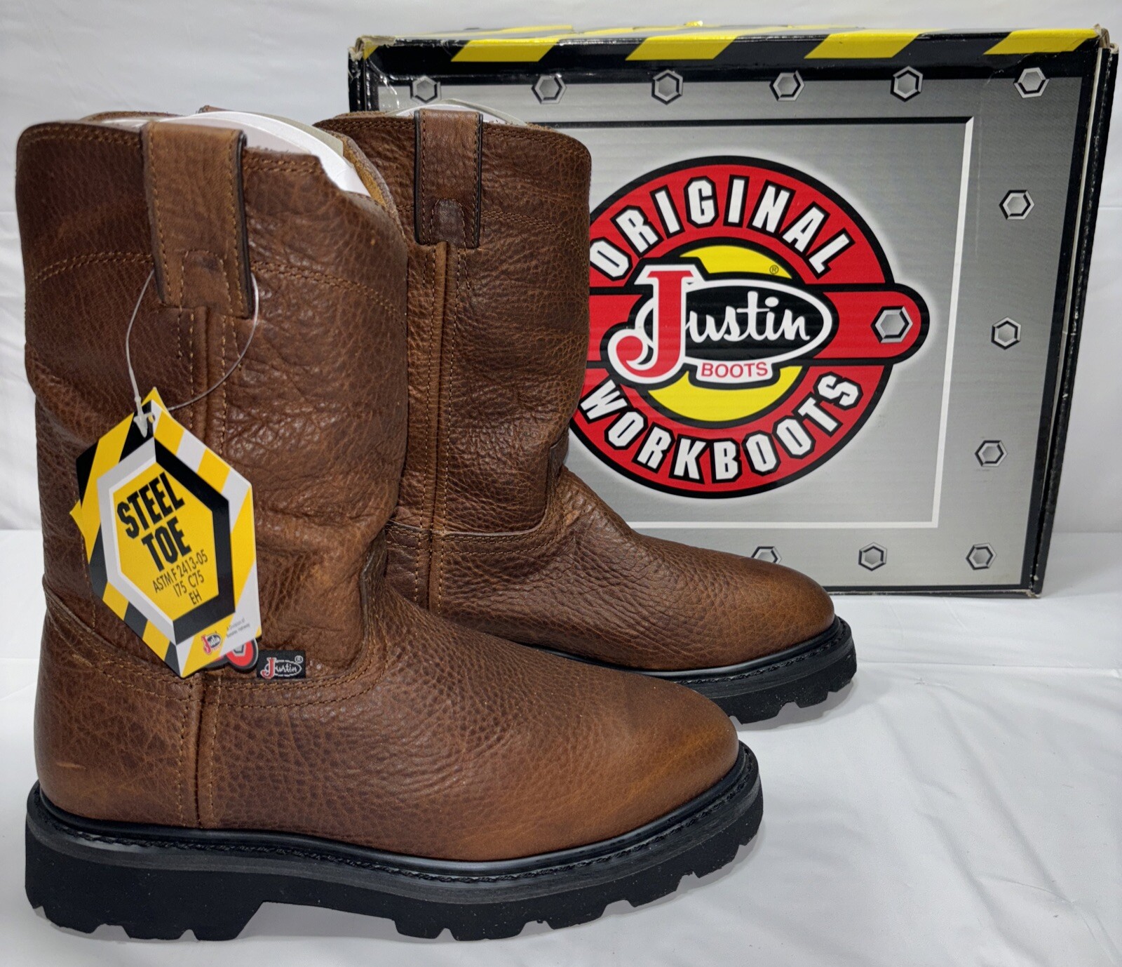 Justin Boots Men's Workboots Size 6W Durable Leather Steel Toe