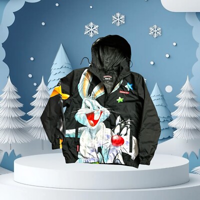 Members Only Looney Tunes Windbreaker w/ Hood Black MEDIUM NWT