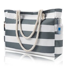 Large Beach Bags with Zipper Waterproof Sandproof Swim Pool Grey Stripes