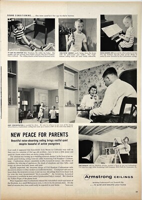 Armstrong Ceilings Cushiontone Tile MCM Architecture House Vtg Print Ad 1956