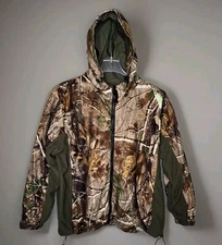 Sports Afield Camo Zip Up Hunting Hoodie Zip Pockets Hook Loop Sleeve Mens Large