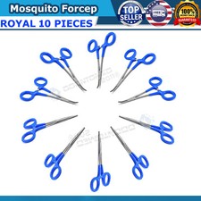 10 Premium Mosquito Hemostat Forceps 5" Curved, STR "Fine" Locking Handle ROYAL