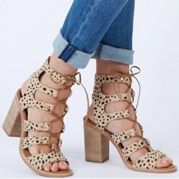 DOLCE VITA Lyndon Leopard Lace Up Sandals Block Heel Women s Size