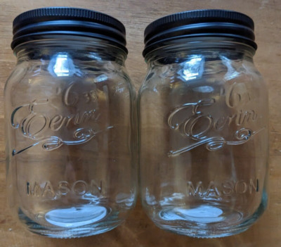 Glas Mason Marmelade Einmach Vorratsgläser 2 x 500 ml mit schwarzen Farbdeckeln