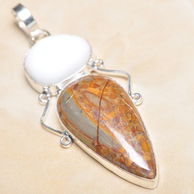 Pendentif En Bois Pétrifié Arizona Et Argent 925 - Fait Main - Longueur 2,75 Pouces