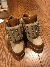 Autentiche scarpe Jeffrey Campbell beige marrone oro punta plateau stivali Ibiza taglia 6 