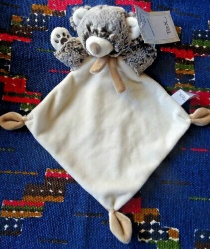 Doudou plat hérisson TEX losange ours marron chiné blanc 33 cm - SO