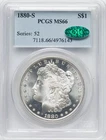 1880-S Morgan Silver Dollar - PCGS MS66 CAC - UNBELIEVABLE FROSTY JEWEL! PQ+!