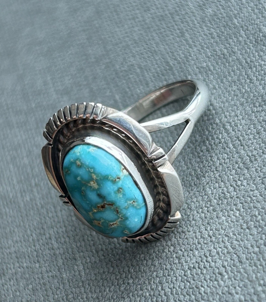 Navajo signed LM Yazzie Number #8 Turquoise Mine 925