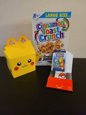 pokemon 25th anniversary cereal cards value Pokémon 25th Anniversary Cinnamon Toast Crunch Cereal & McDonalds Pokémon  Cards