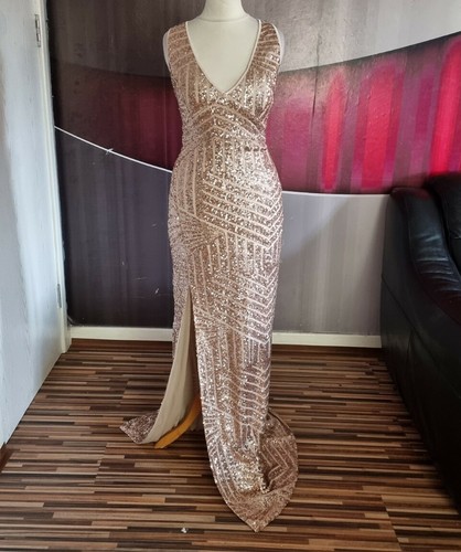 GORGEOUS QUIZ GOLD SEQUIN LONG EVENING 