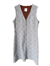 Vintage St Michael Brown Grey Sleeveless Zip Front Dress Size UK 12 31" Waist