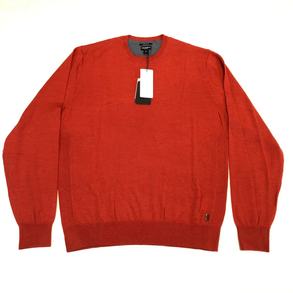 Ashworth Merino 87 圆领高尔夫毛衣男式 M 码-火焰红色羊毛 AE5533 — 第 2/4 张图片