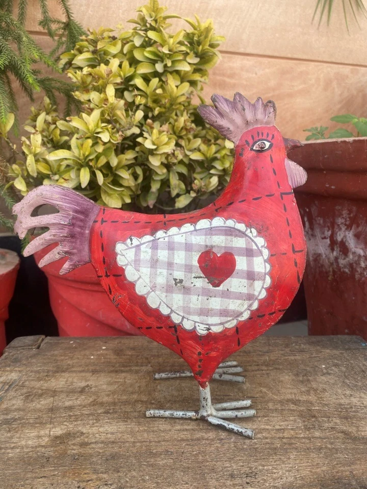 旧金属手工制作彩绘花园装饰公鸡雕像家居装饰 — 第 2/4 张图片