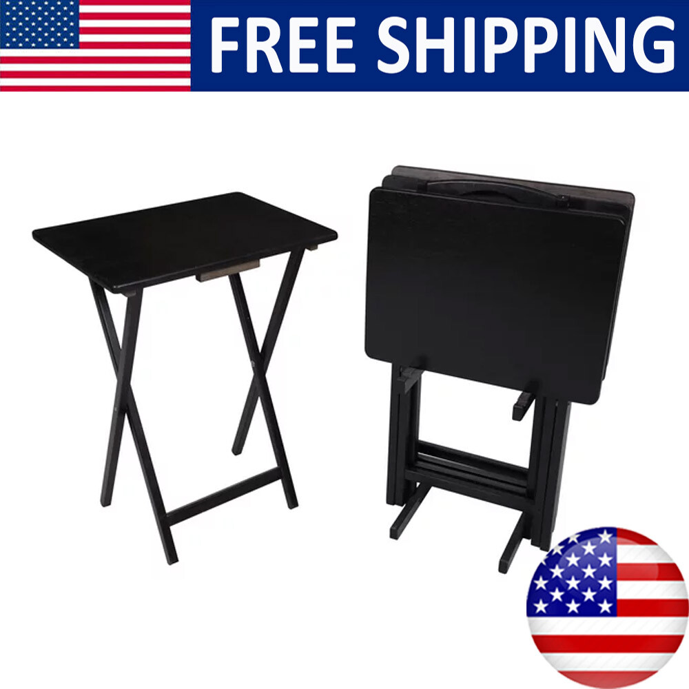 Folding TV Tray Table Set Living Room Furniture Kitchen Rubber Wood Piece  New