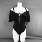 Womens Bodysuit Top Medium Black Velvet Indie Whimsy Goth Rock Punk Y2K New