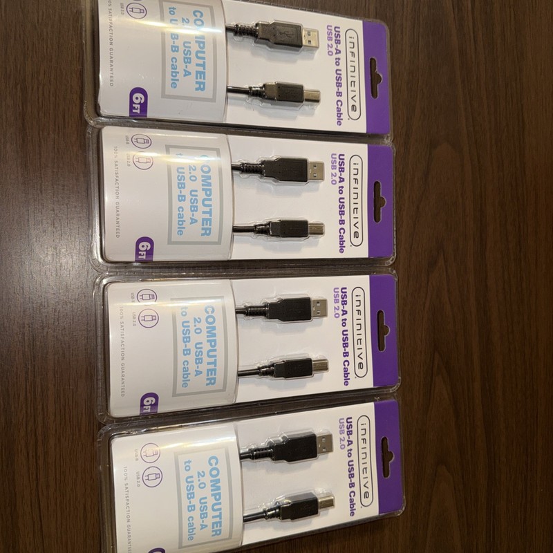 Lot Of 4 Infinitive USB-A To USB-B Cable Computer 2.0 - 6ft
