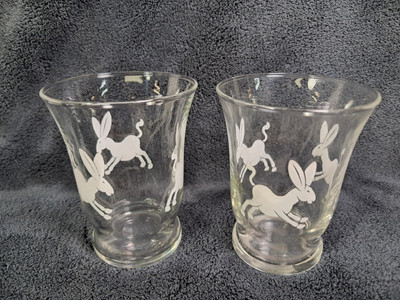 Vintage Libbey White Donkey Juice Glass Tumbler Set of 2* MCM A$$ Glass Democrat