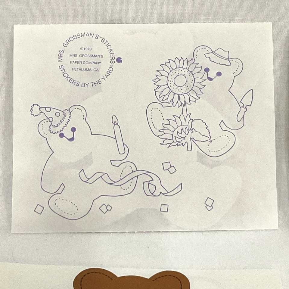 Винтажный миссис Гроссман большой плюшевый медведь стикер лот из 12 наклеек перфорированный - Изображение 3 из 3