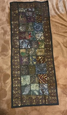 Table Runner Topper Wall Hanging Decor  Made in India Quilted Sequined Artisan