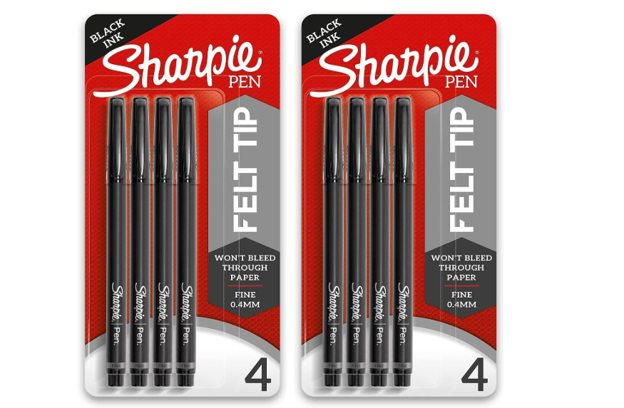 SHARPIE Felt Tip Pens, Fine Point (0.4mm), Black, 4 Count (Pack of 2)